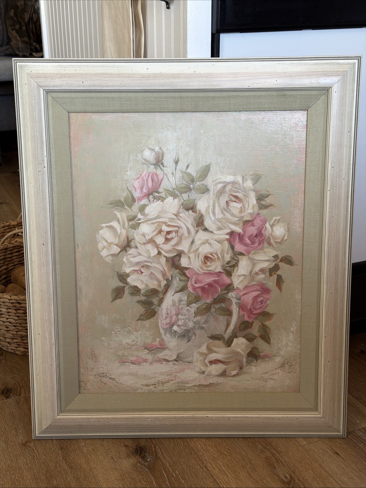 SHABBY CHIC ROSES IMPRESSIONIST Original Oil Signed LISTED Artist James E Buck