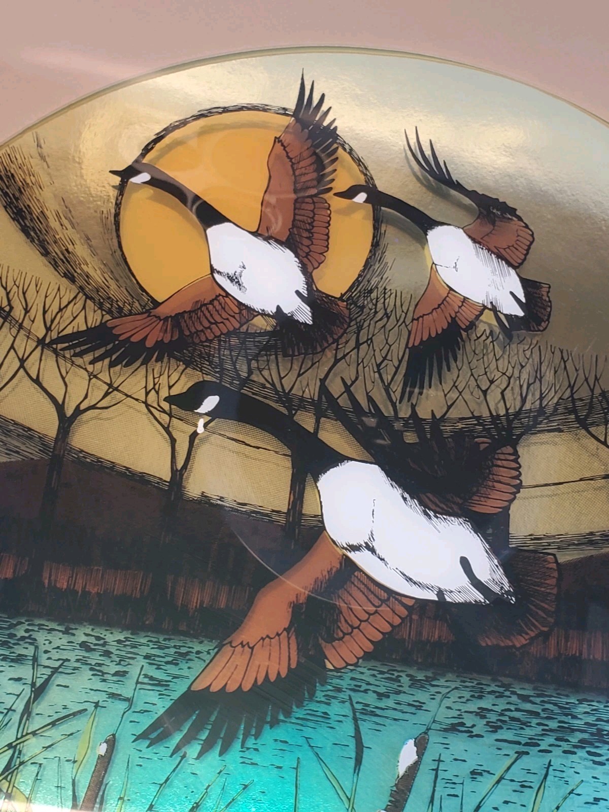 Vintage Jim Roslof Reverse Mirror Picture Painting Of Ducks Flying Numbered 8639
