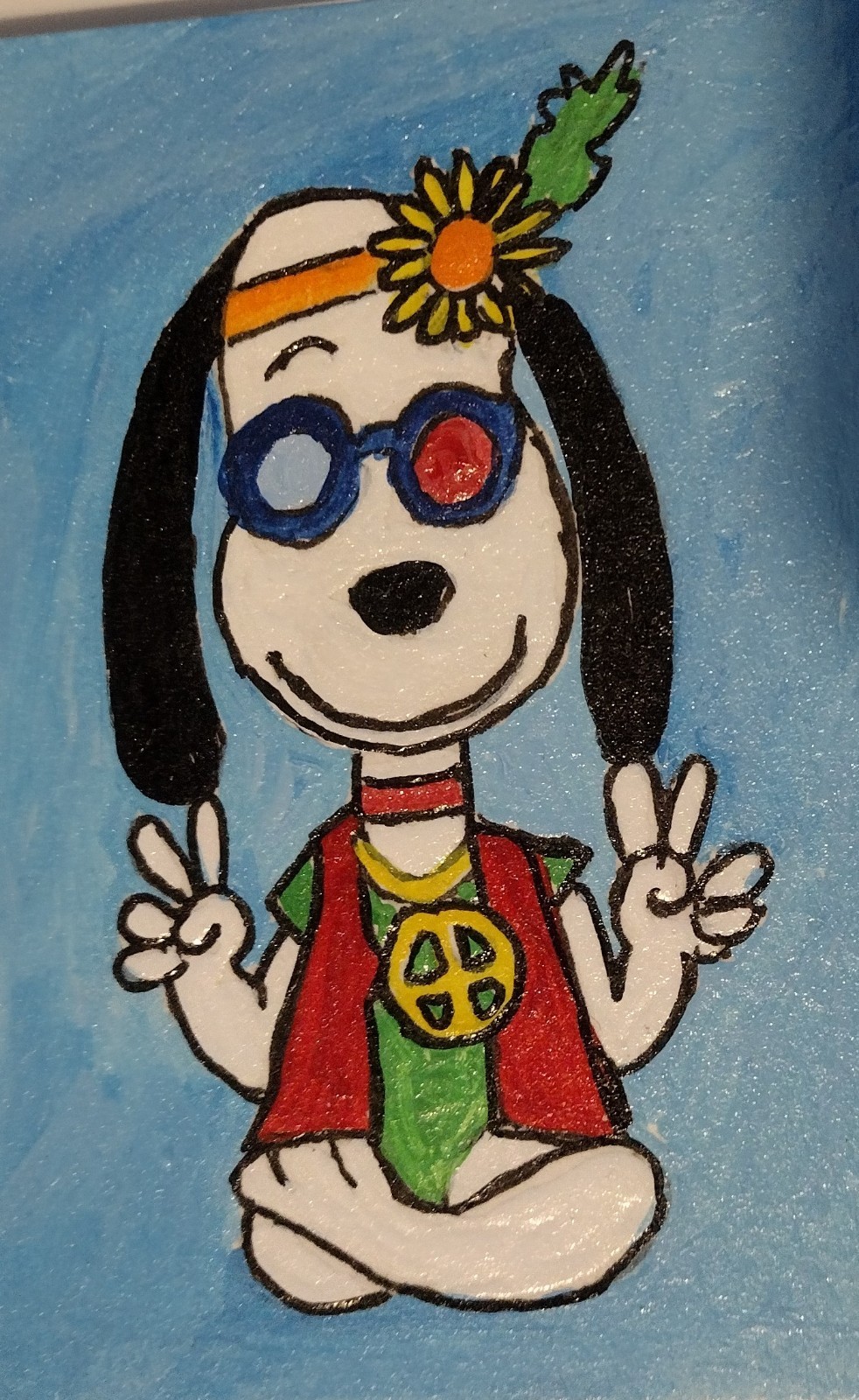 3.5″X2.5″ Artist Trading Card Hippy Snoopy HAND PAINTED ACRYLIC