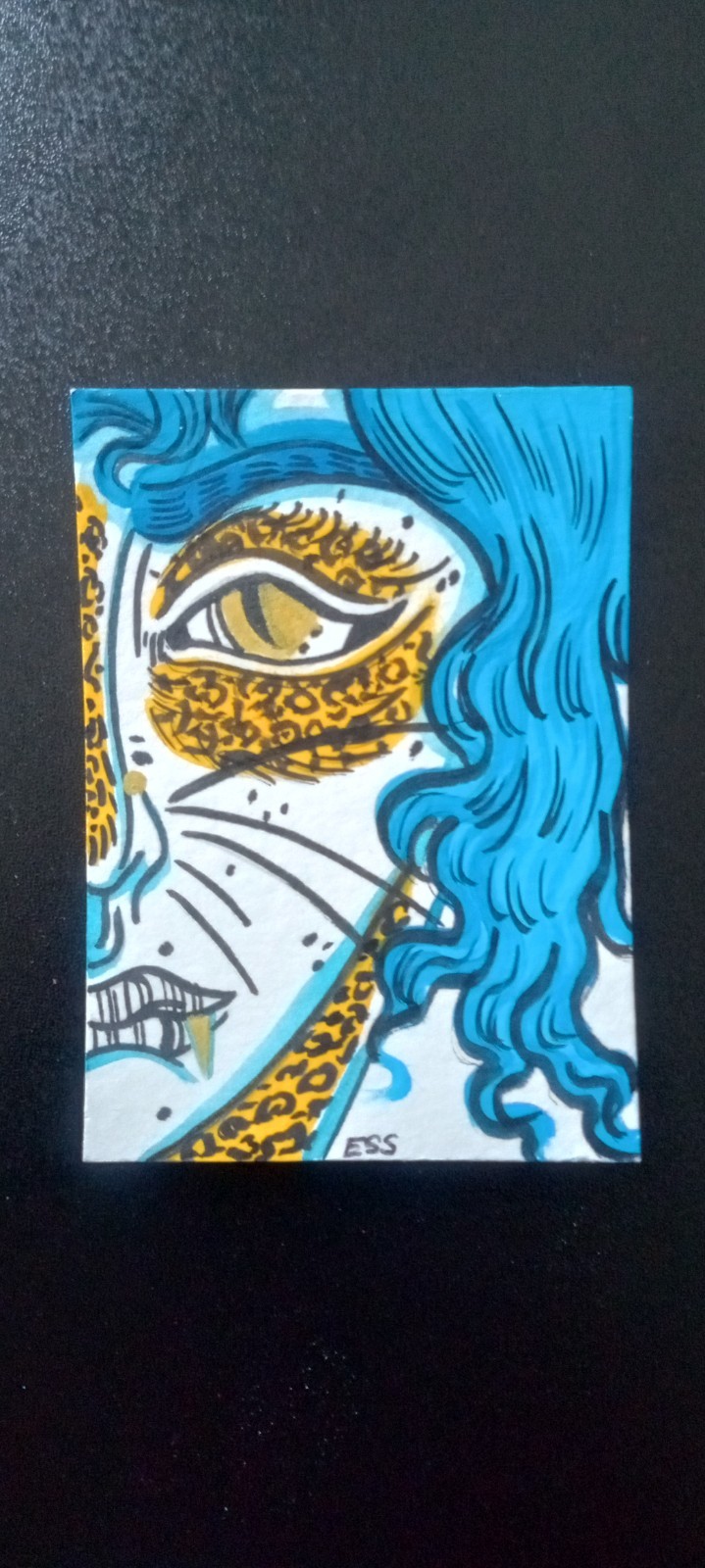 OOAK ACEO Weird Cat 😺 Colour Pop Girl Art By ESS22, 3.5 x 2.5 in., Unframed