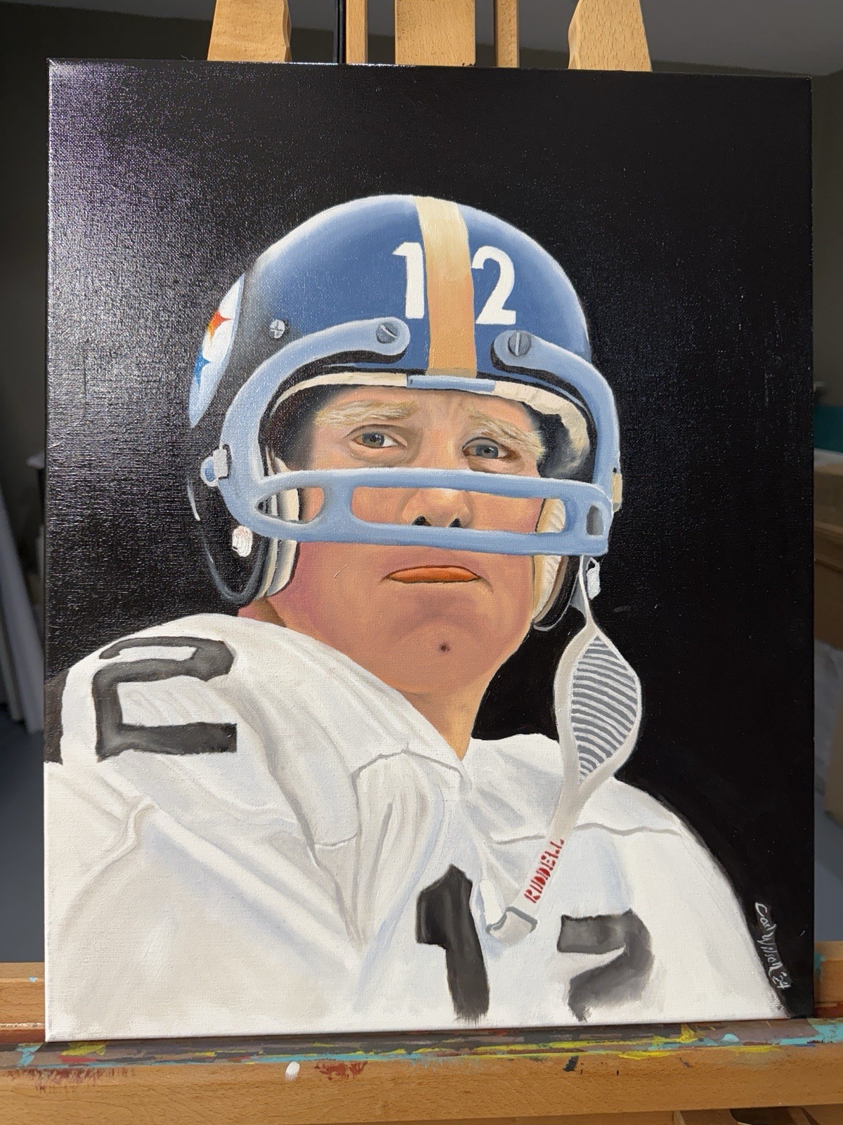 Terry Bradshaw Original Oil Painting On Stretched Canvas