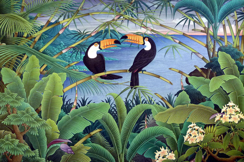 Bali Toucan Birds Jungle Oil painting Picture Giclee Art Printed on canvas L2751