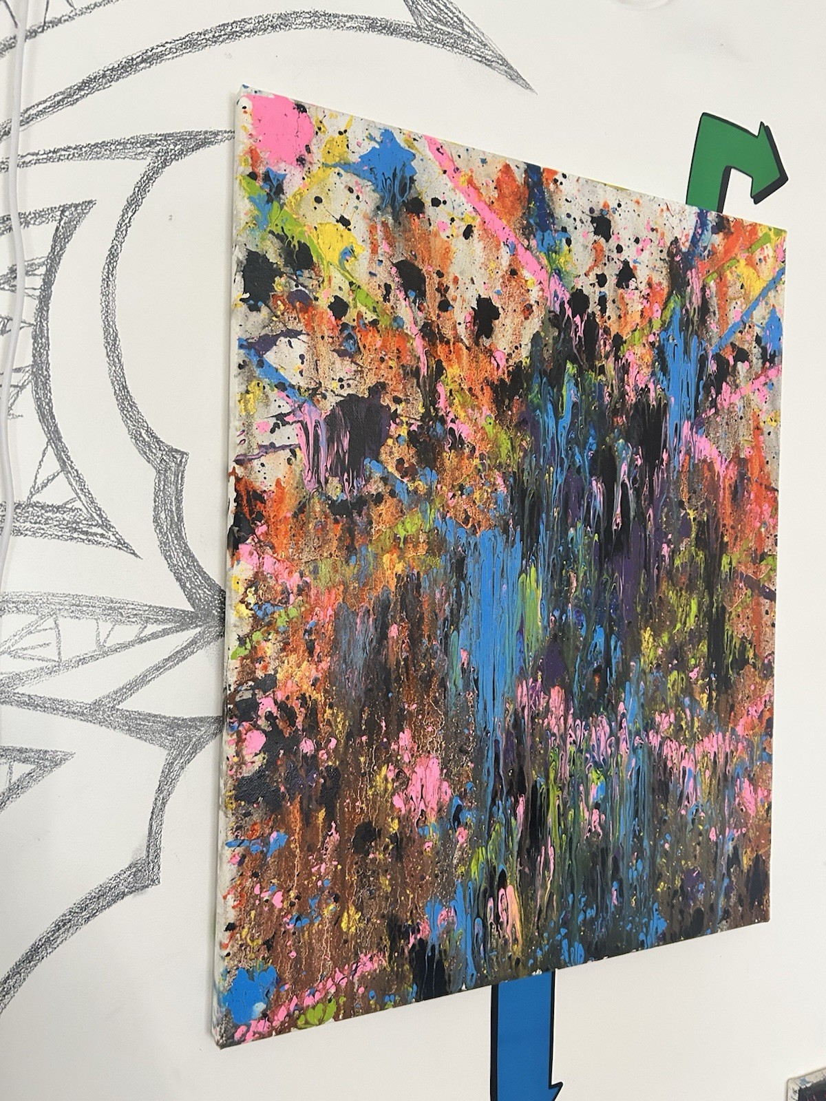 Original Colorful Abstract Painting Canvas Modern Expressionist Vibrant Drip Art