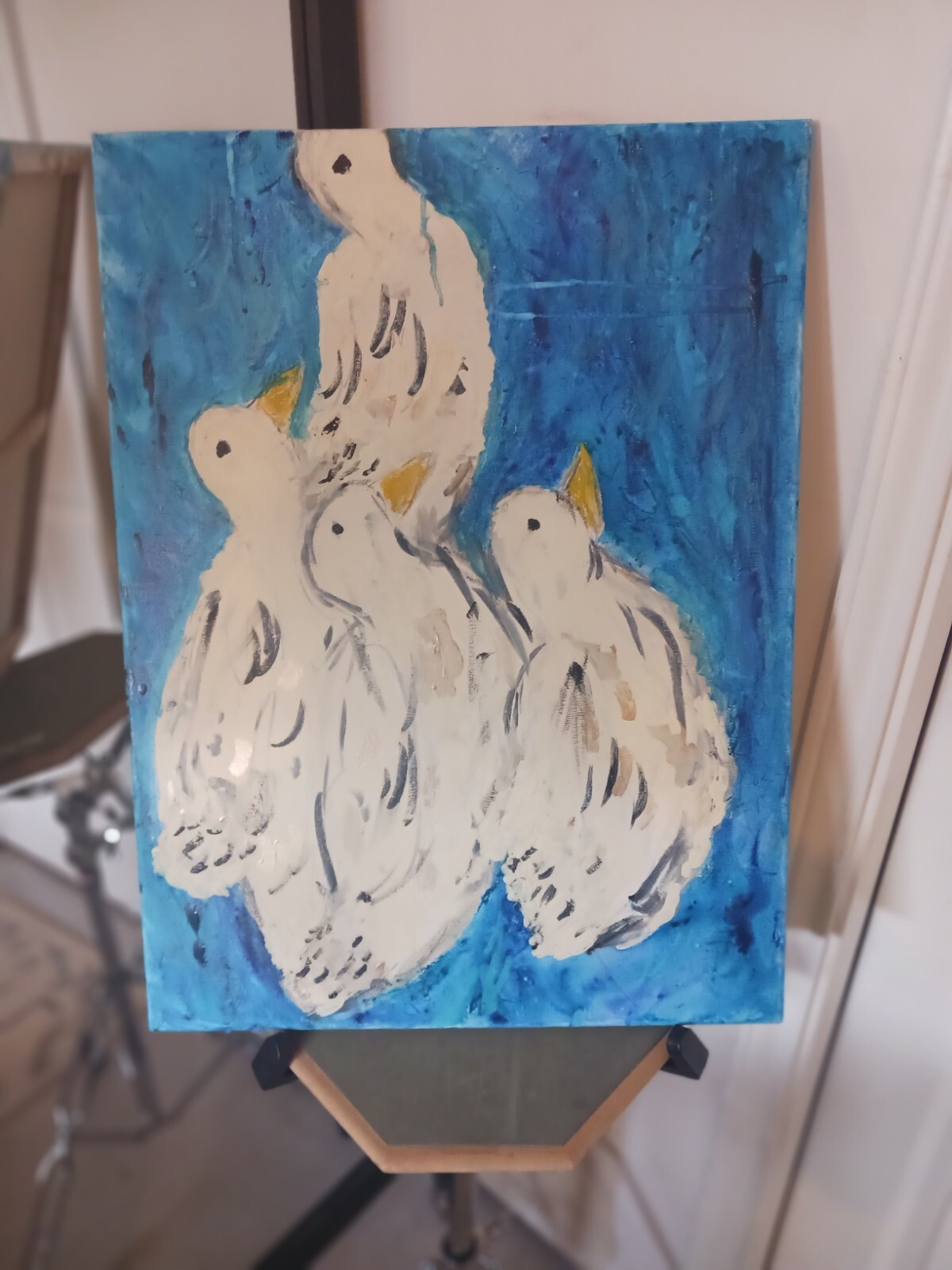 DOVES Hand Painted kids PAINTING 16 1/2 x 14 3/4 NATURE STARVING ARTIST art $15!