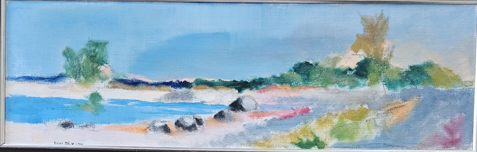 VINTAGE SCANDINAVIAN COASTAL LANDSCAPE PAINTING NORDIC MODERNIST PANORAMA SIGNED