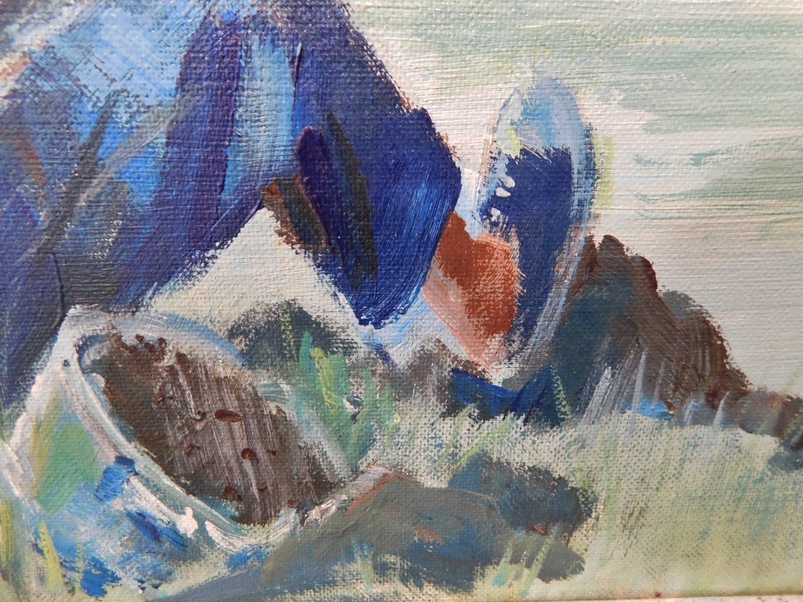 1950’s Figurative impressionist oil painting BOY FISHING Marilynn O’hare LISTED