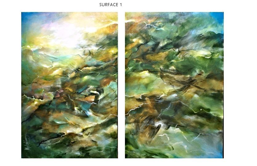 A large painting original M.Lang art earth tones green depth movement decorative