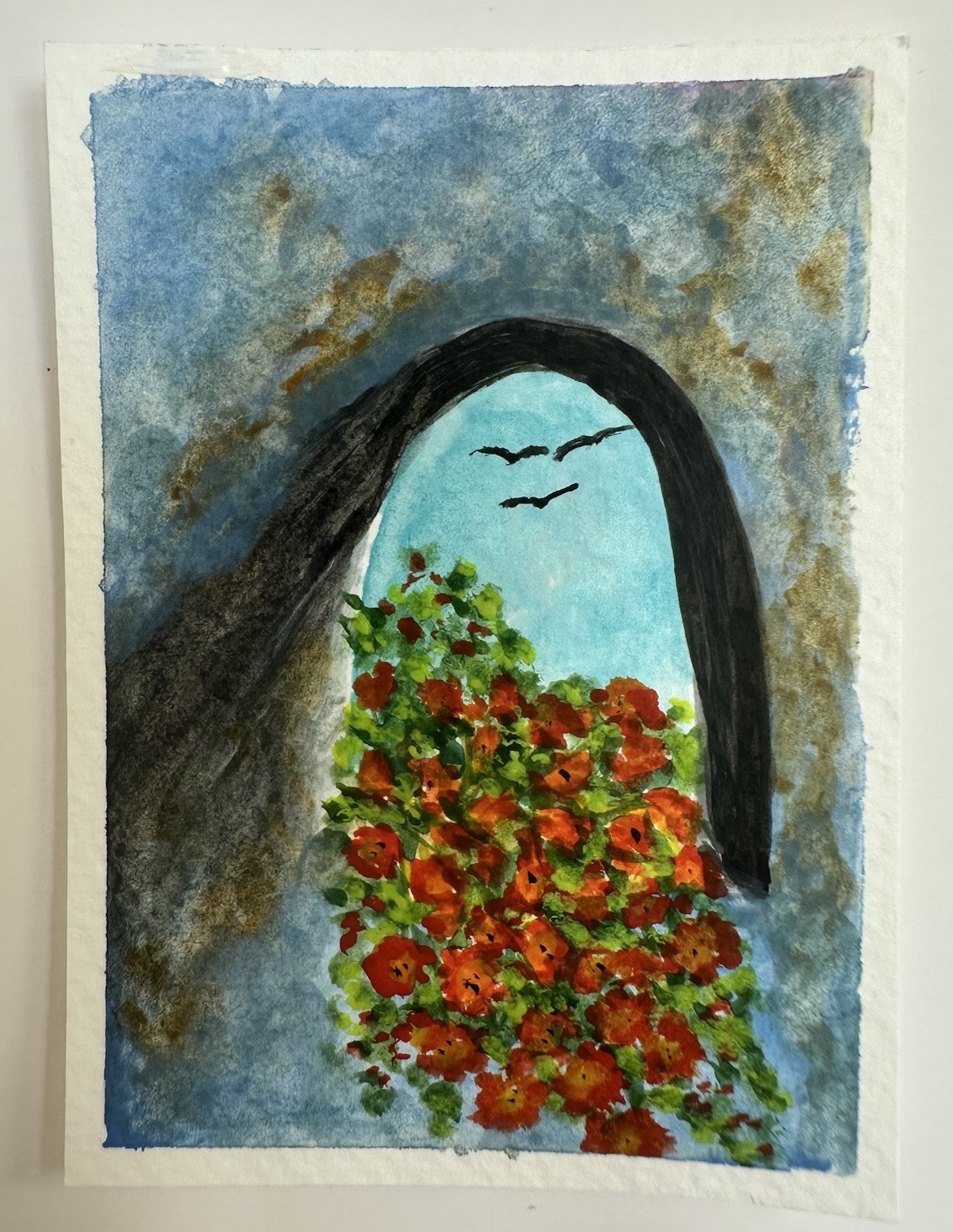 Original ACEO Flowers Birds Painting on Paper Unframed