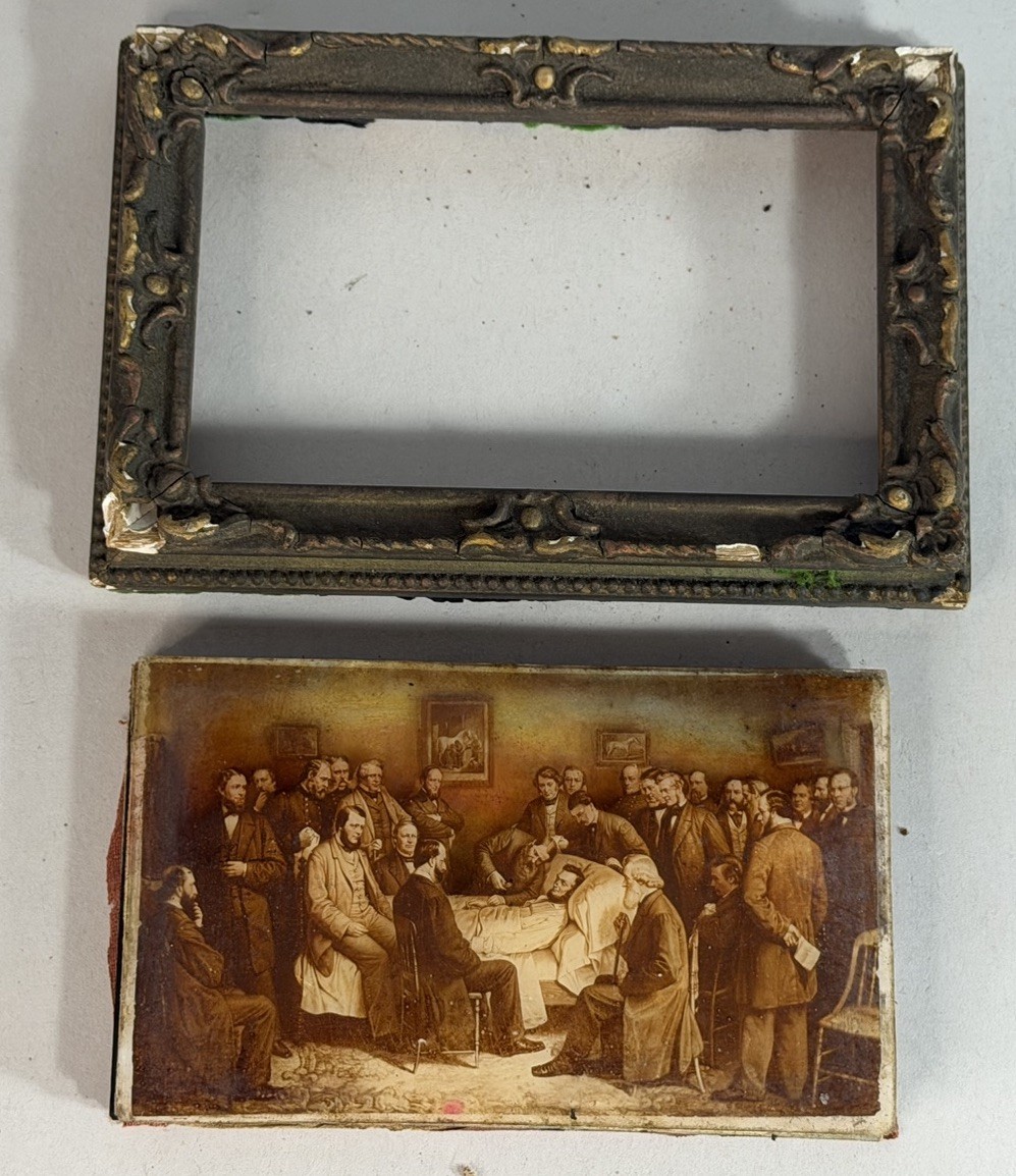 Antique Reverse Painting Abraham Lincoln On His Deathbed Framed