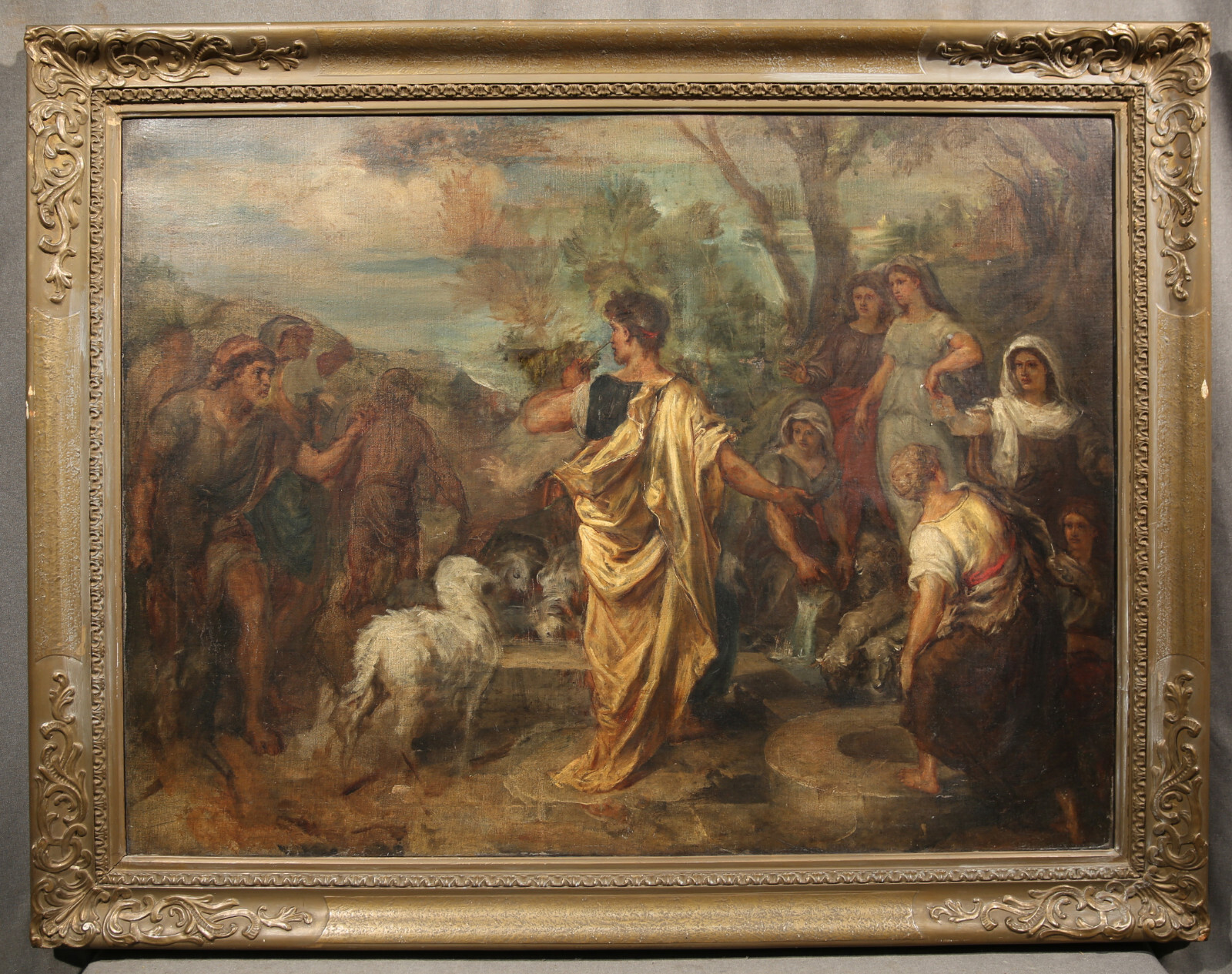 Antique Depiction of a Man Addressing Preaching to a Group Possibly Biblical