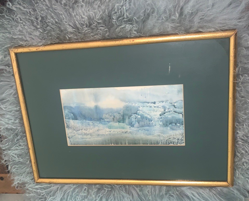 VTG Shade Of Blue Haze Watercolor Signed Esther Skeell 11.5”T 16.25”W Framed