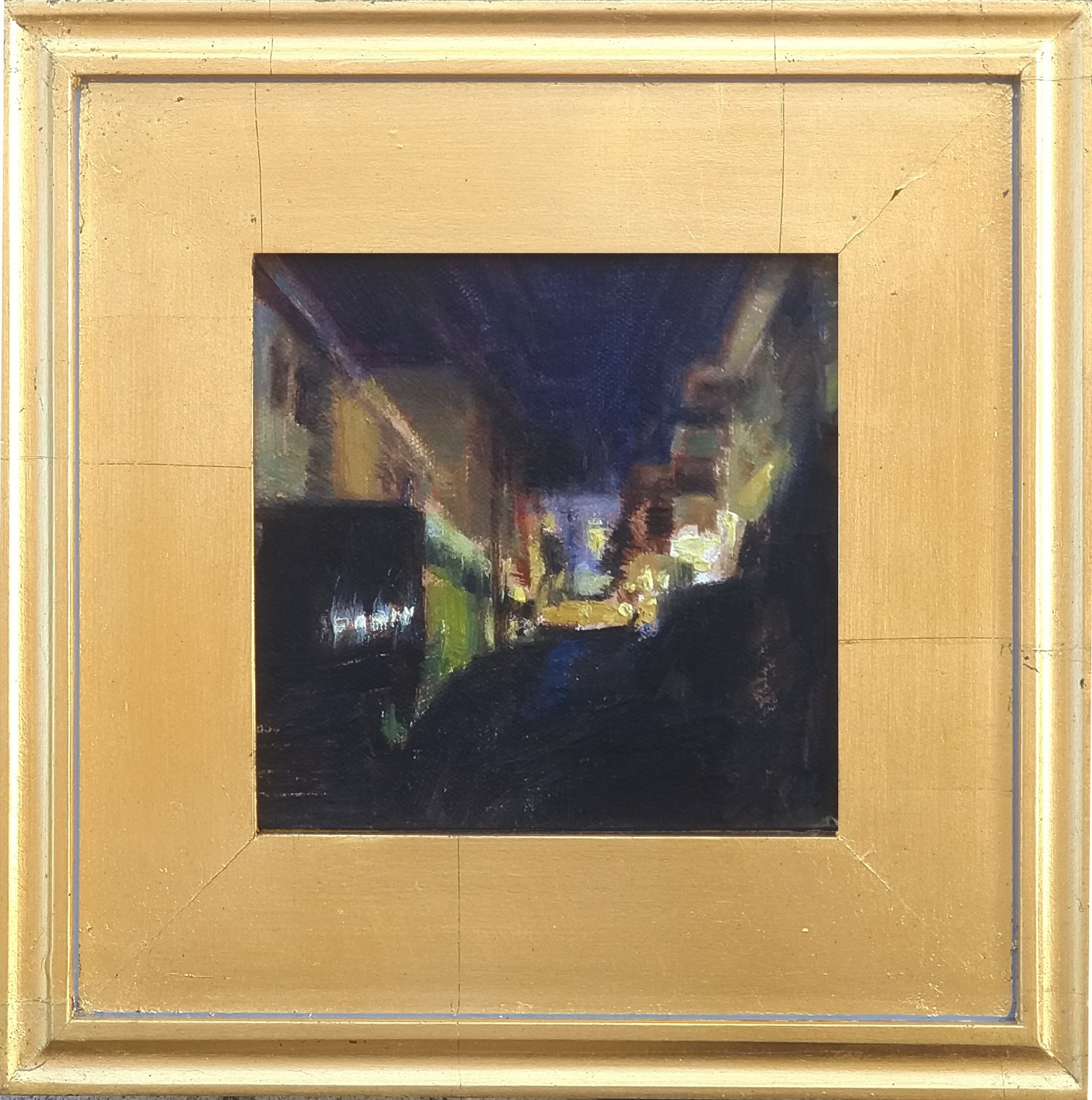 Los Angeles Nocturne Original Oil Painting 6×6 Night Alley Cityscape Framed Art