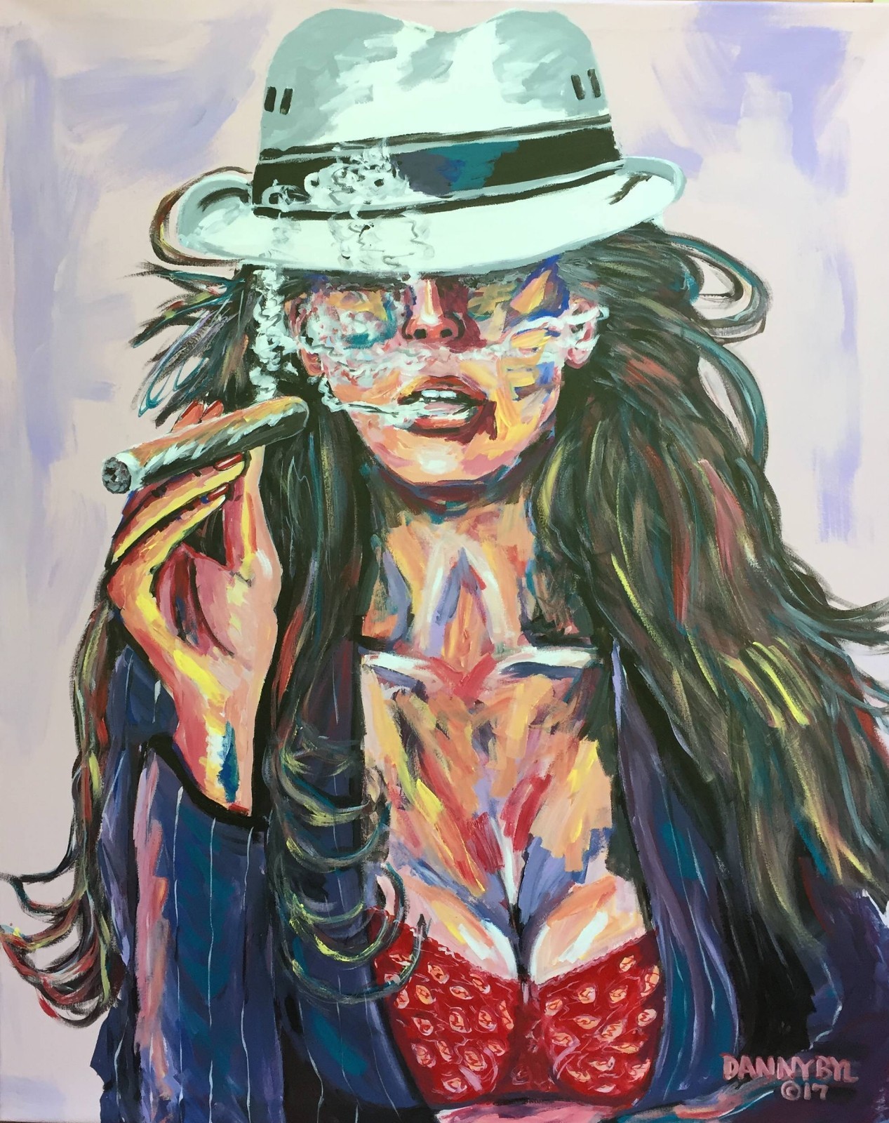 Cigar Babe Man Cave Original Art Painting DAN BYL Contemporary Modern 4×5′