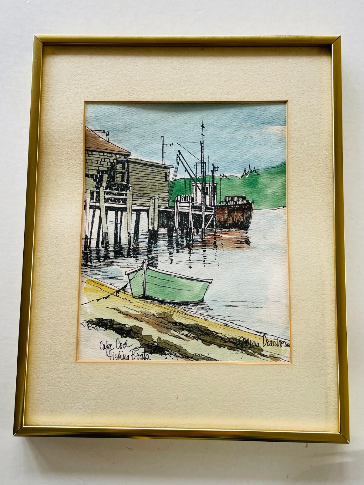 GEORGIA DEARBORN «Cape Cod Fishing Boats» Signed Watercolor Print- 11 x 14″