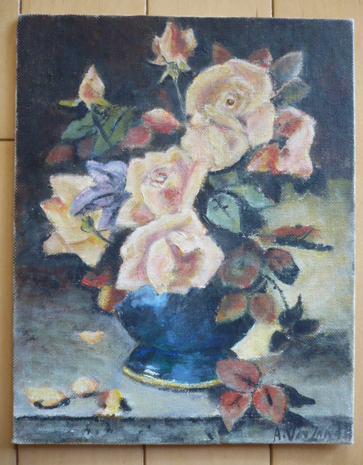 MYSTERY ARTIST, SIGNED FLORAL FLOWERS in VASE MODERN IMPRESSIONIST IMPRESSIONISM