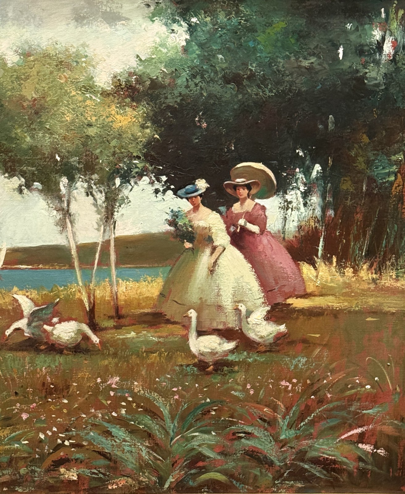 Joan Giralt Lerin (Spain/USA), VTG Mid-20th C O/C «Ladies On Promenade», Signed!