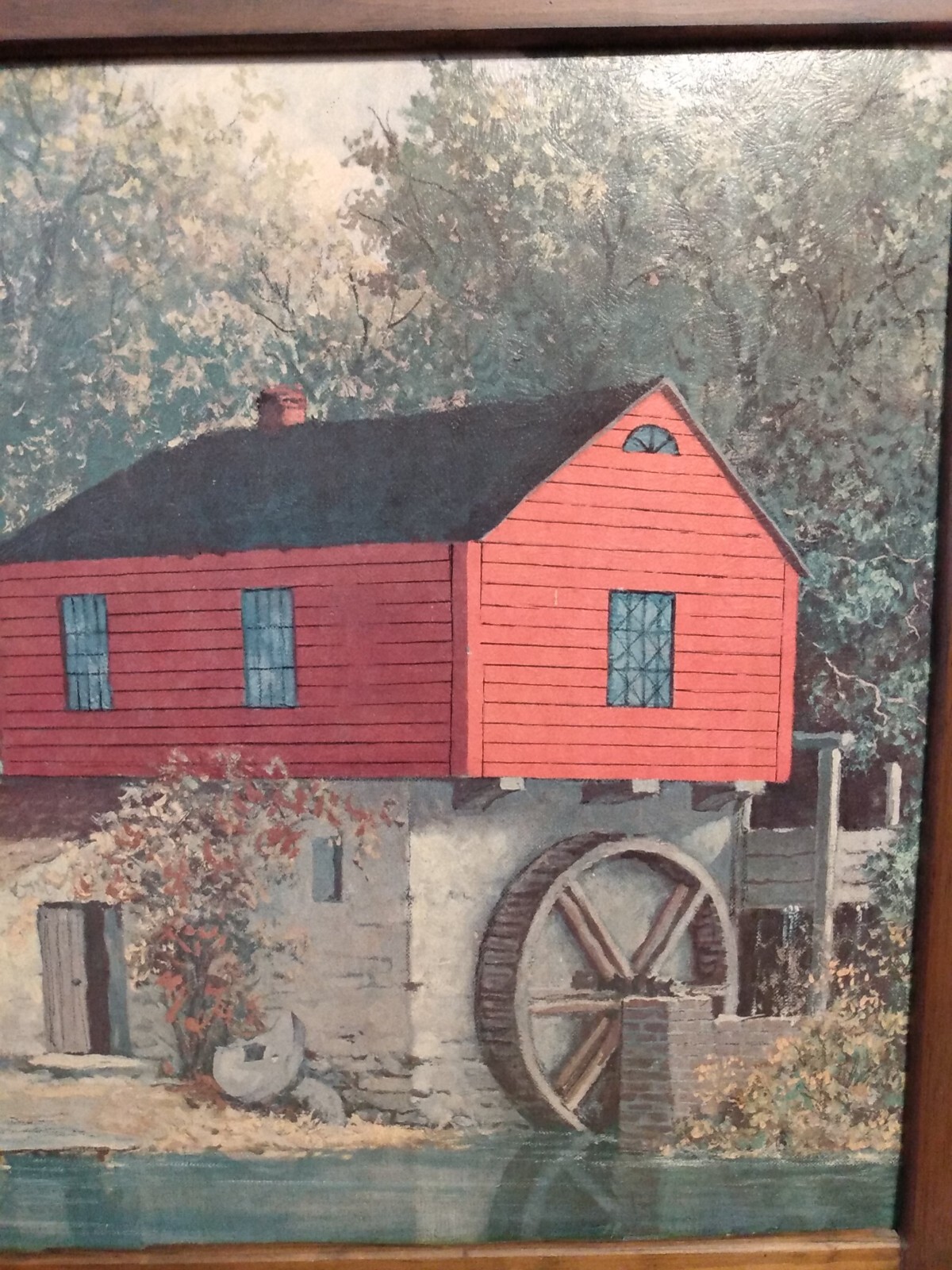 Vintage Red Watermill By E. Thomas Art Oil Painting Print No. 406 Picture