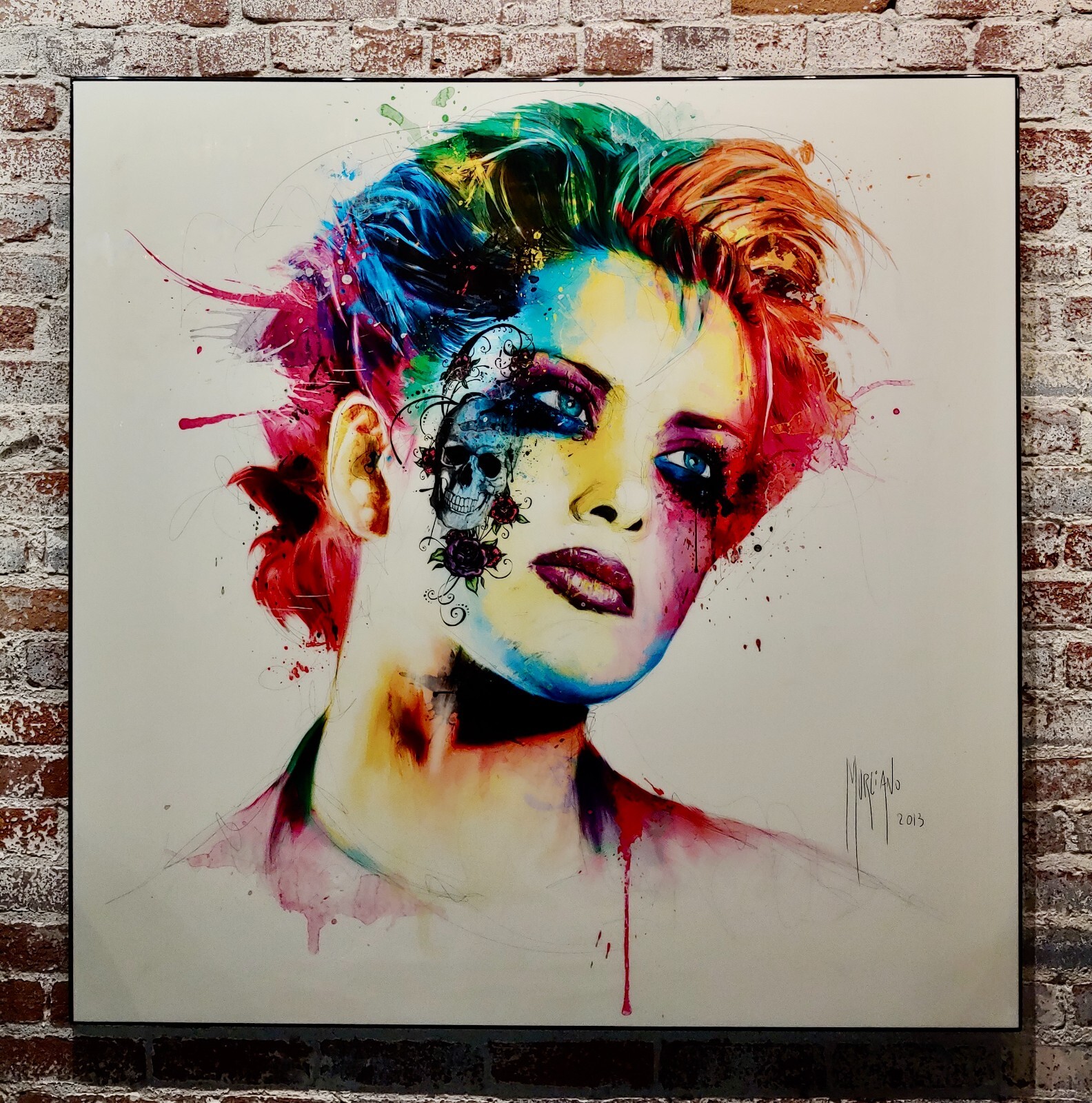 Patrick Murciano- Pop Art Model with Skull Tattoo-Lacquered painting on Panel