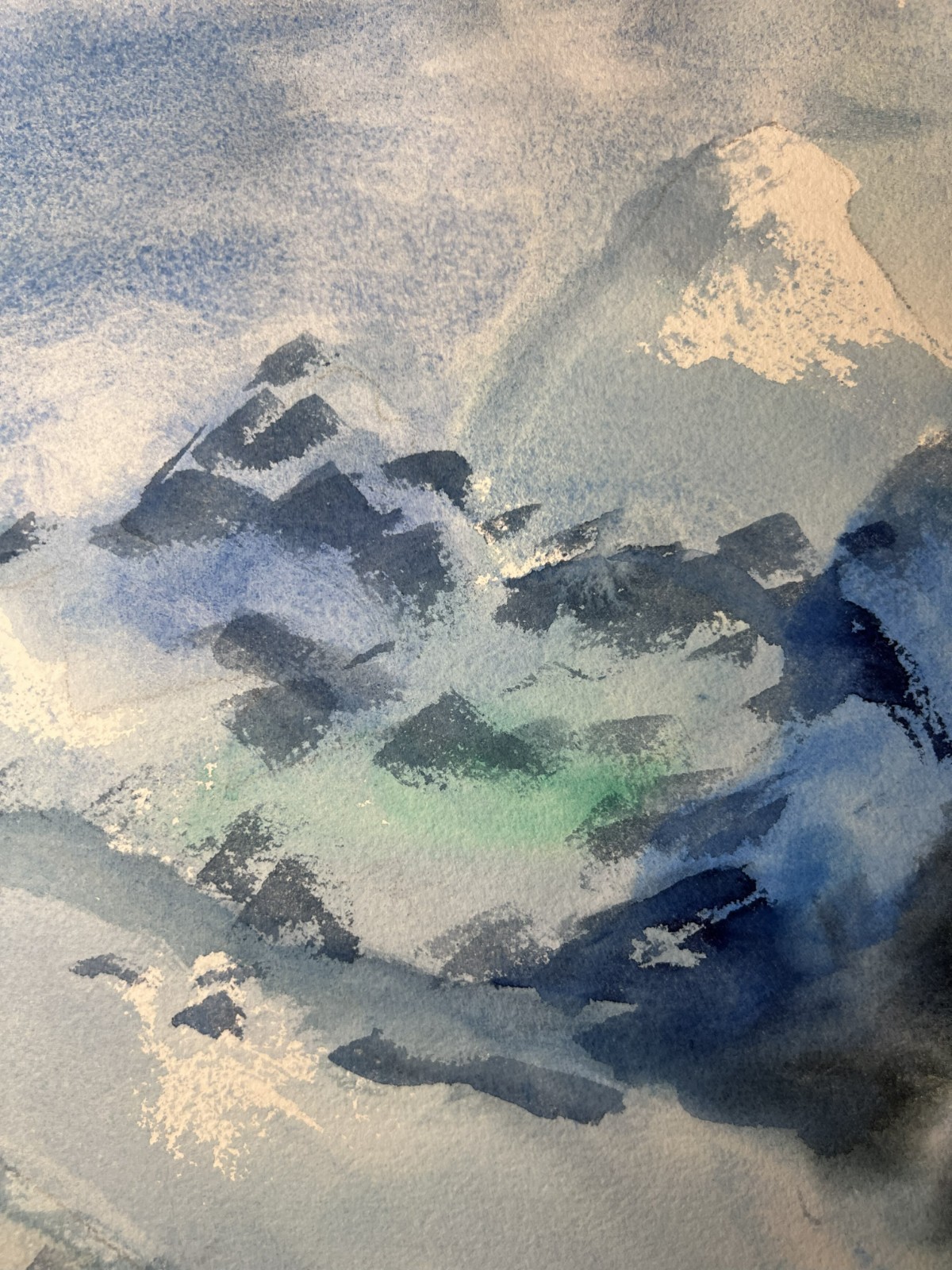Landscape with Snow Mountain–Mid 20th Century Watercolor–Charlotte Hoffman