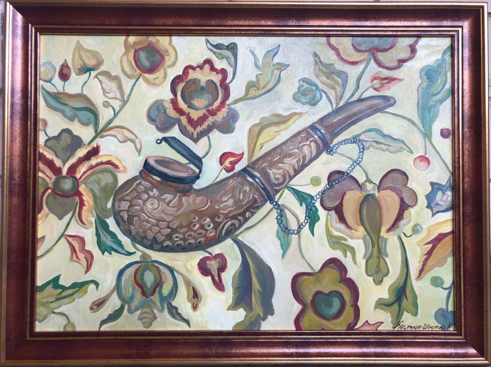 Painting by Ukrainian «Cossack smoking pipe» original painting on canvas
