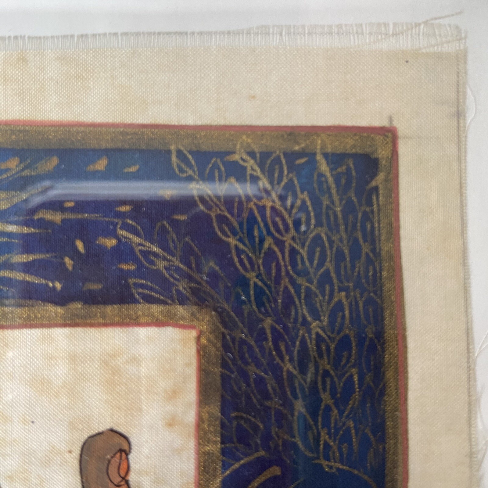 Vintage India Elephant Trunk Up Original Silk Painting on Fabric Hand Painted