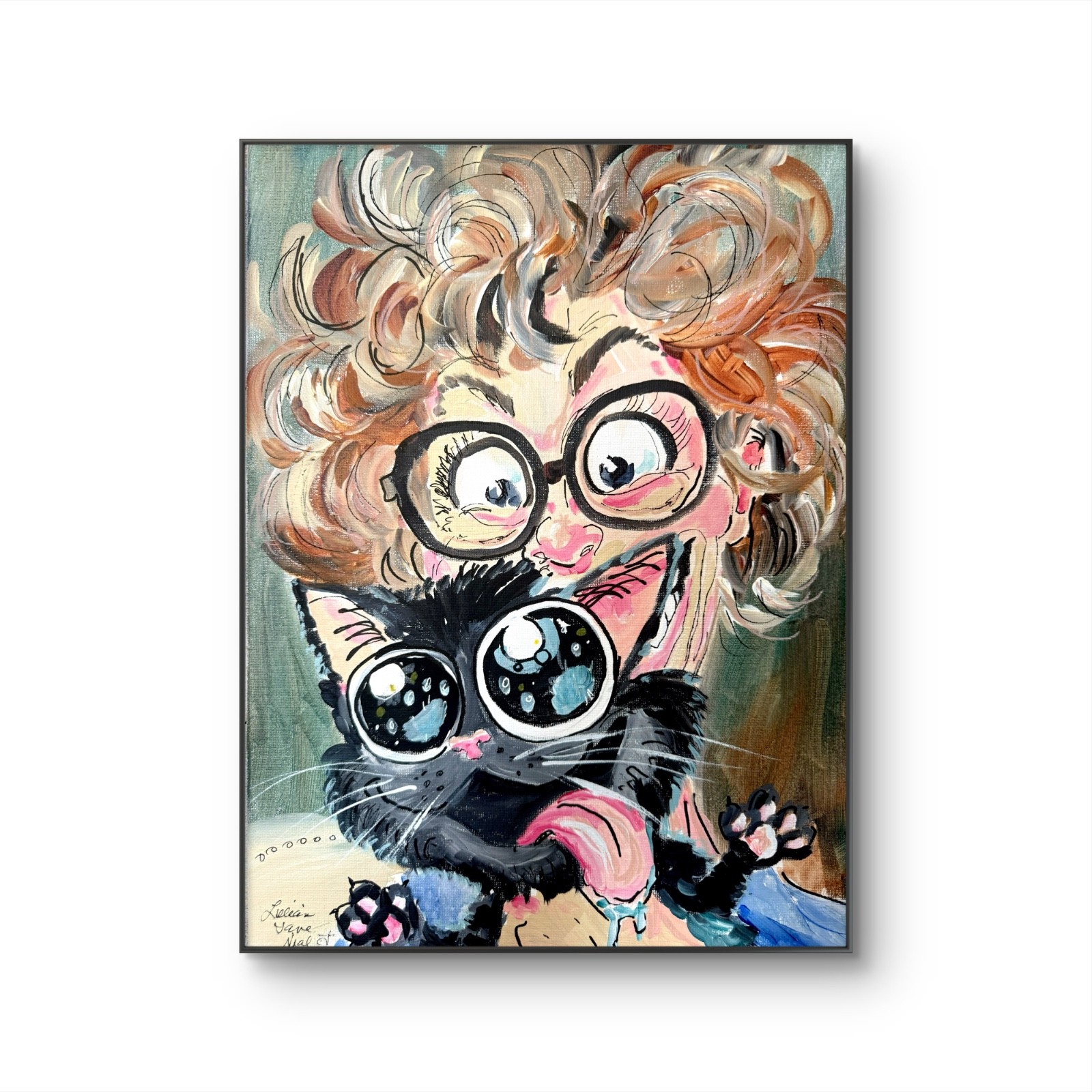 Cat Lady #6 16″x12″ Abstract Expressionsim Cat Lover Original Design Home Art
