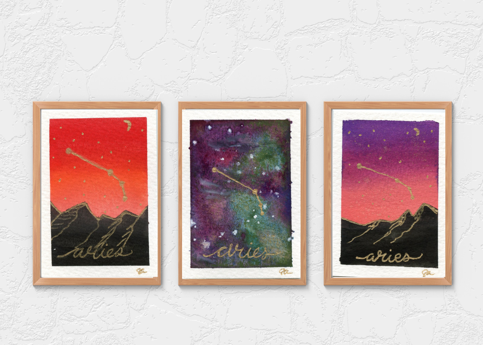 ACEO / ATC Original Aries Zodiac Horoscope Constellation SET OF 3 PRINTS