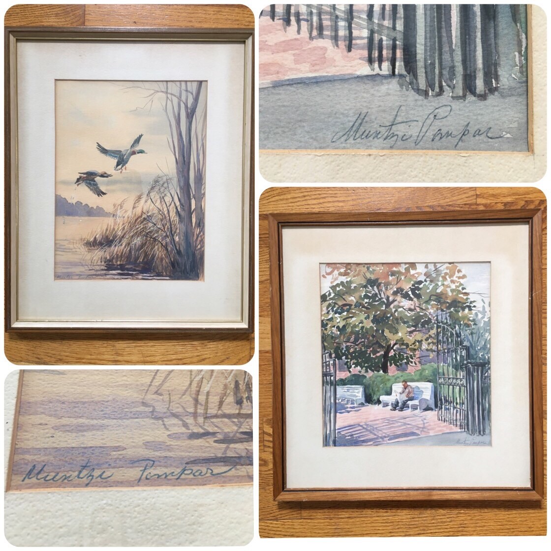 Set 2 Watercolor Paintings Signed Muntzi Pompar Easton Maryland Waterfowl & Park