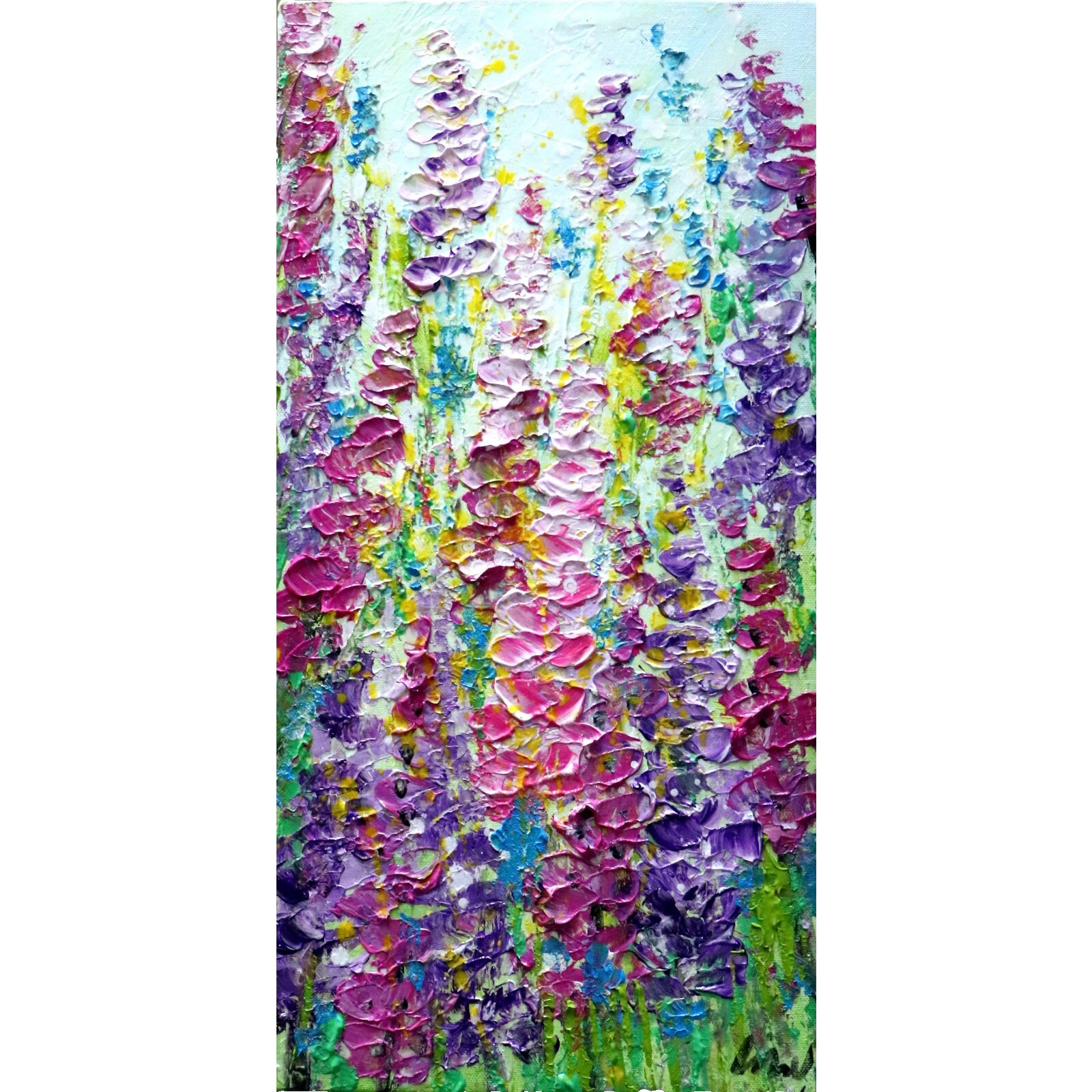 Lupine & Forget Me Nots Painting 10×20 Original Flowers Art