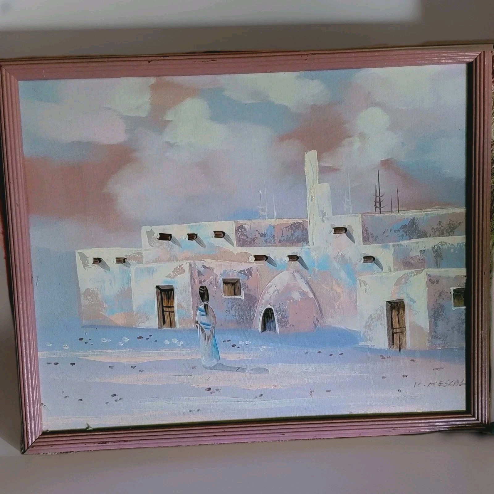 Vintage Oil On Canvas Painting K. Mescal Domingo Southwest Signed 21″x17″