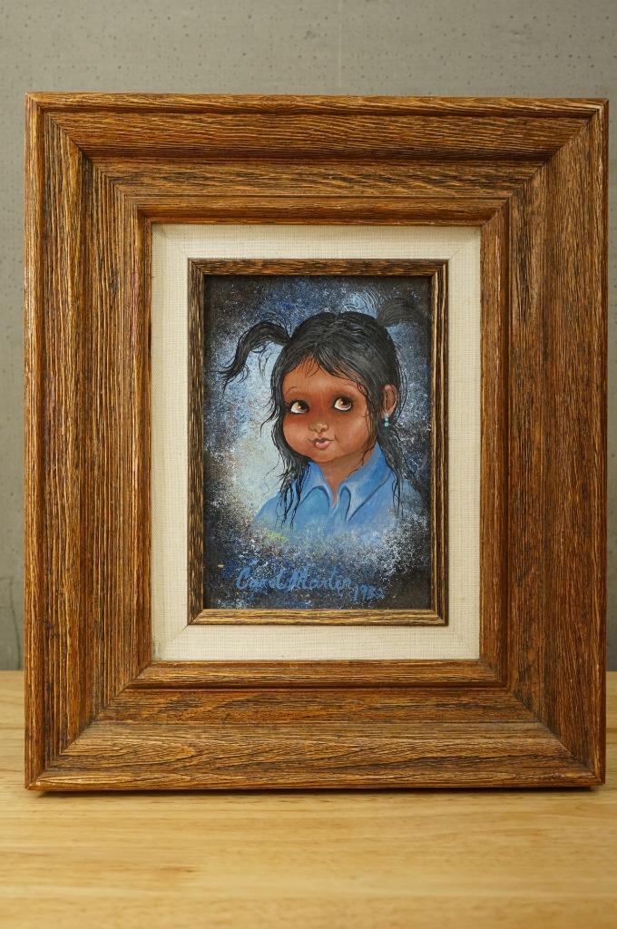 Framed Original Art 1985 Carol Martin Painting Native American Girl Pigtails