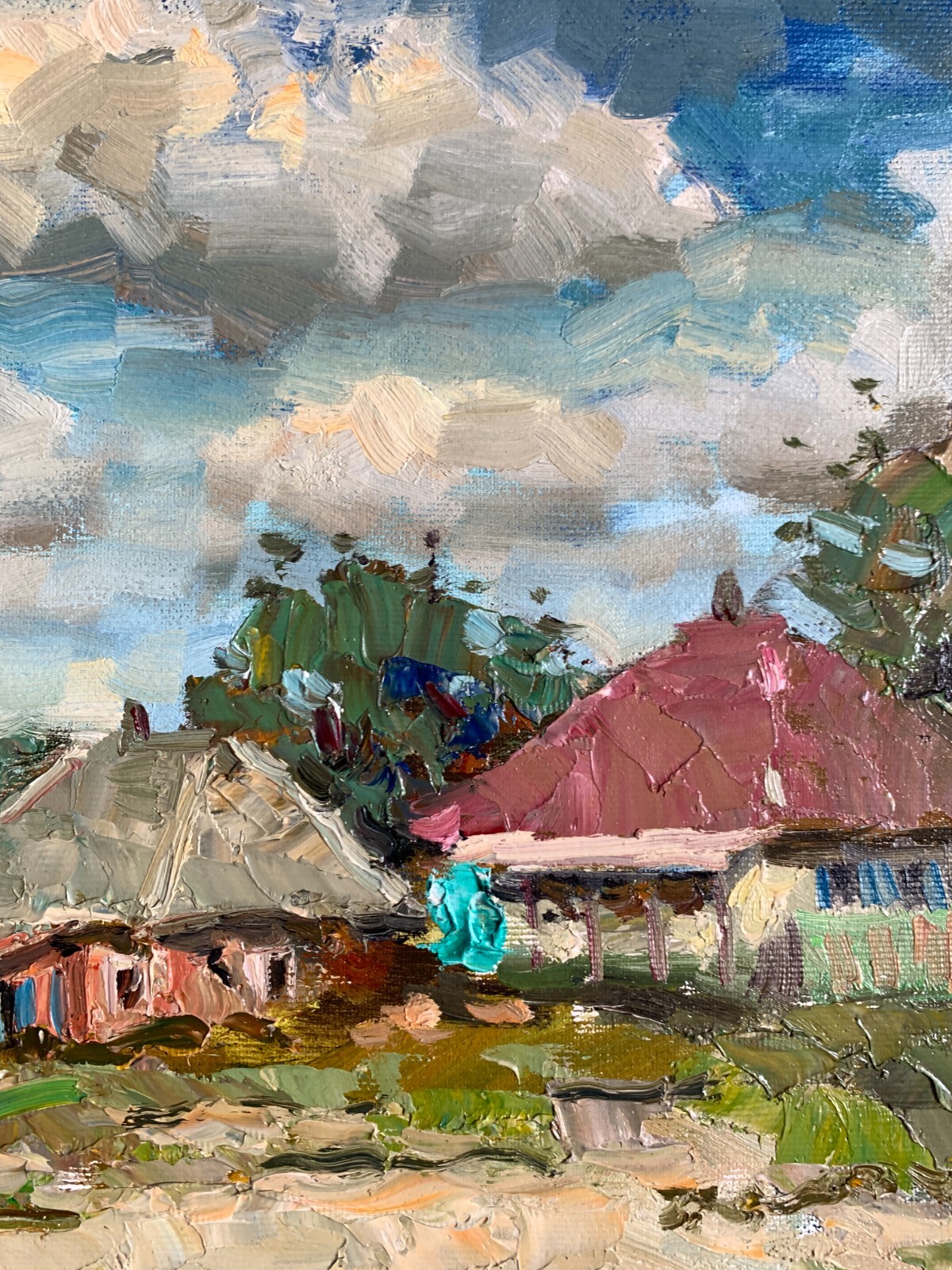 Oil painting Big family Ukrainian painter Canvas Unframed original landscape