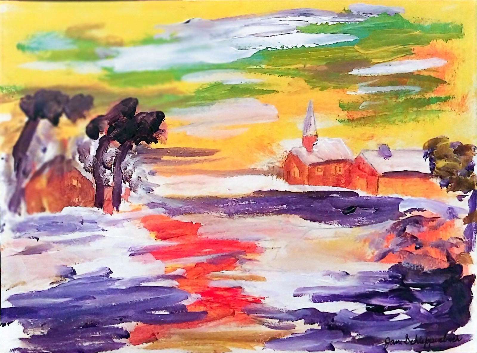 Abstract Modern Colorful Landscape Original 9×12 Signed Paper Acrylic Wall Art