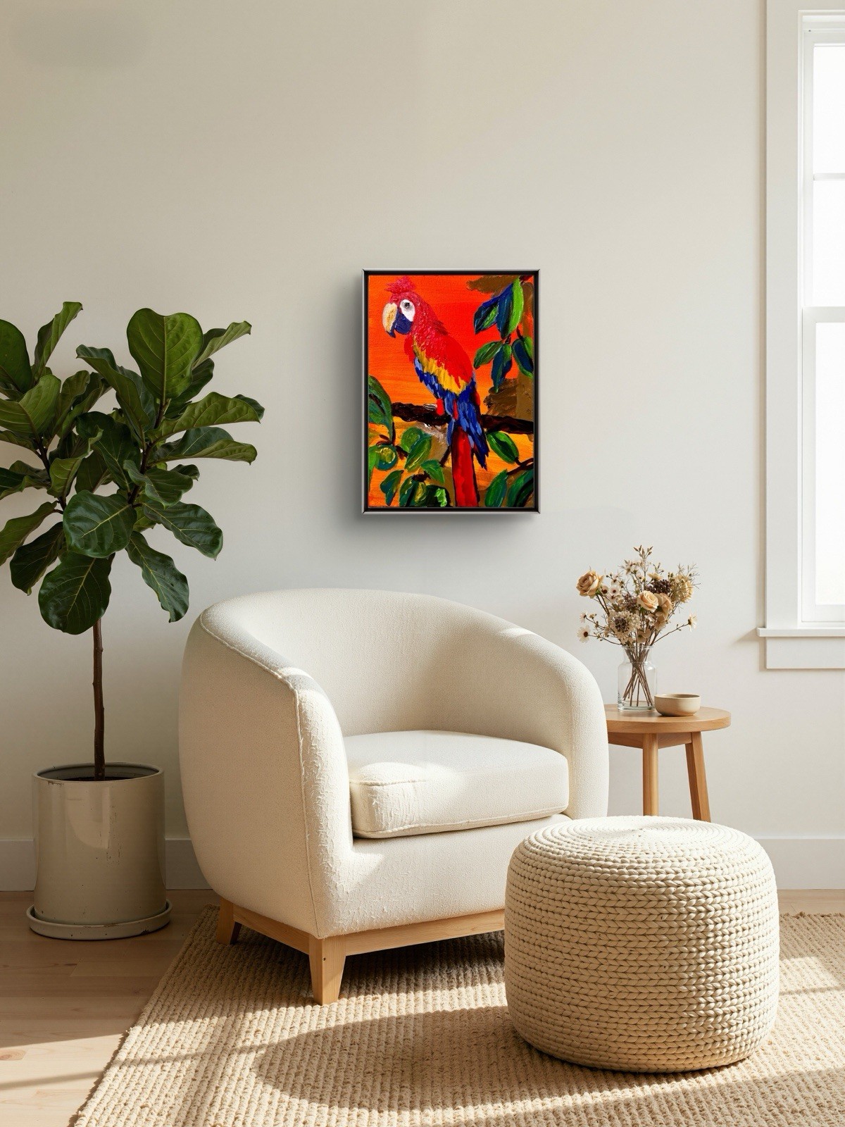 Original Forest Birds 9×12 Abstract Acrylic Canvas Painting Signed Art Colorful