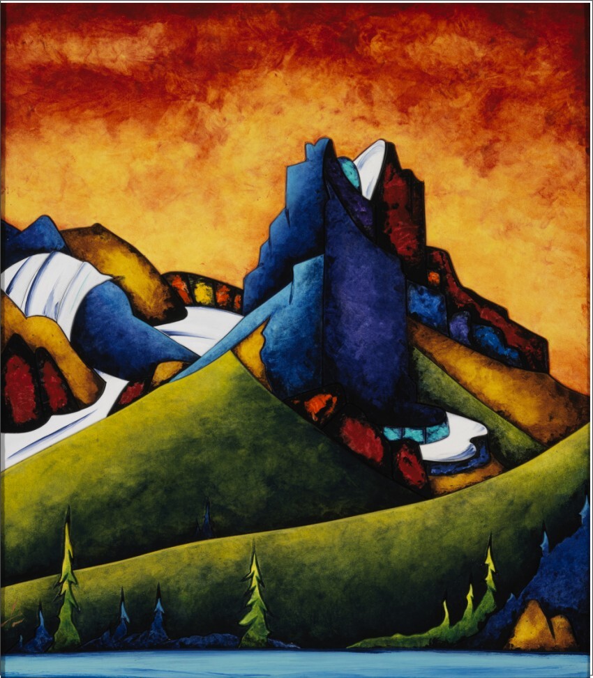 Fraser Mcgurk » Wind Tower » Canvas Collectible Art Mountain Burnt Skies Lake