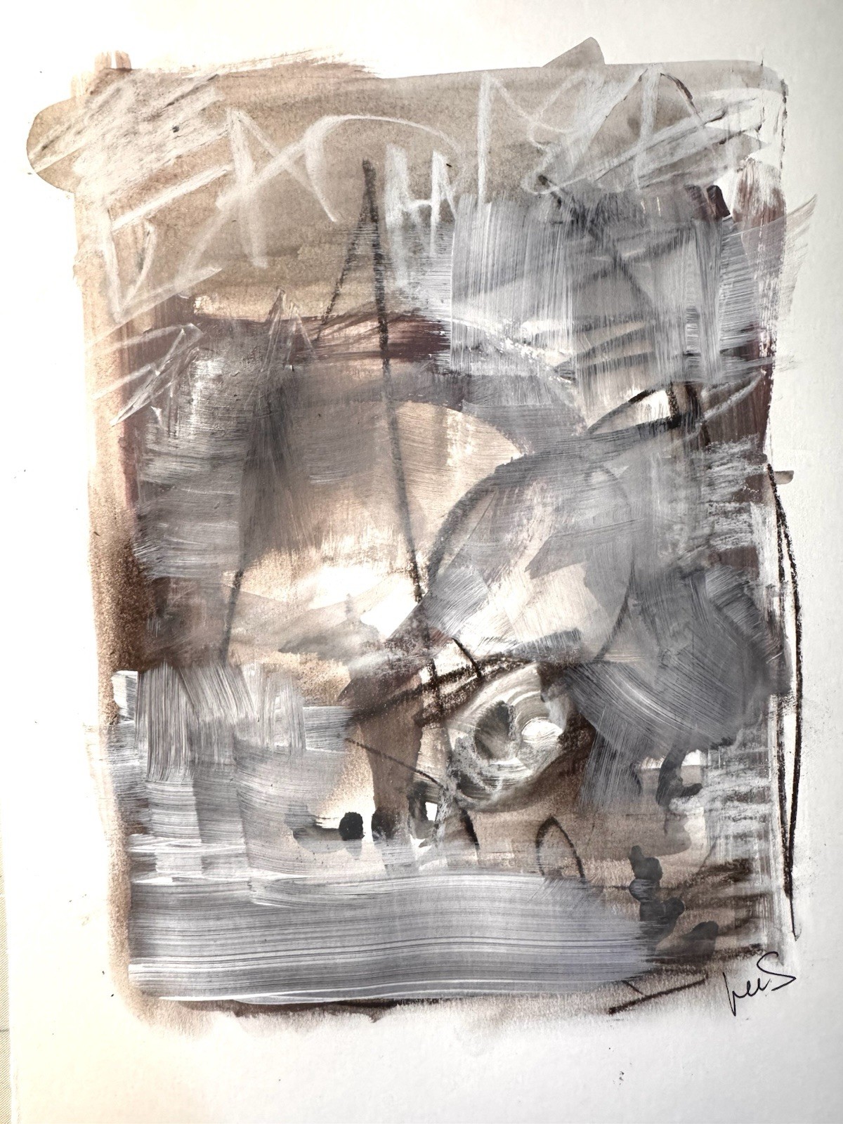 Original Expressionism Abstract 9×12 Paper Neutral Handmade Signed Fine Art