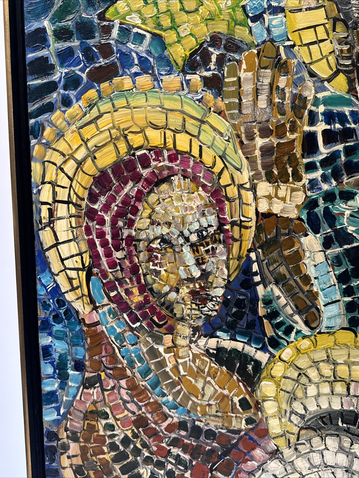 LARGE MID CENTURY PAINTING ICONIC PORTRAIT POINTILLISM MOSAIC STYLE ICON VINTAGE