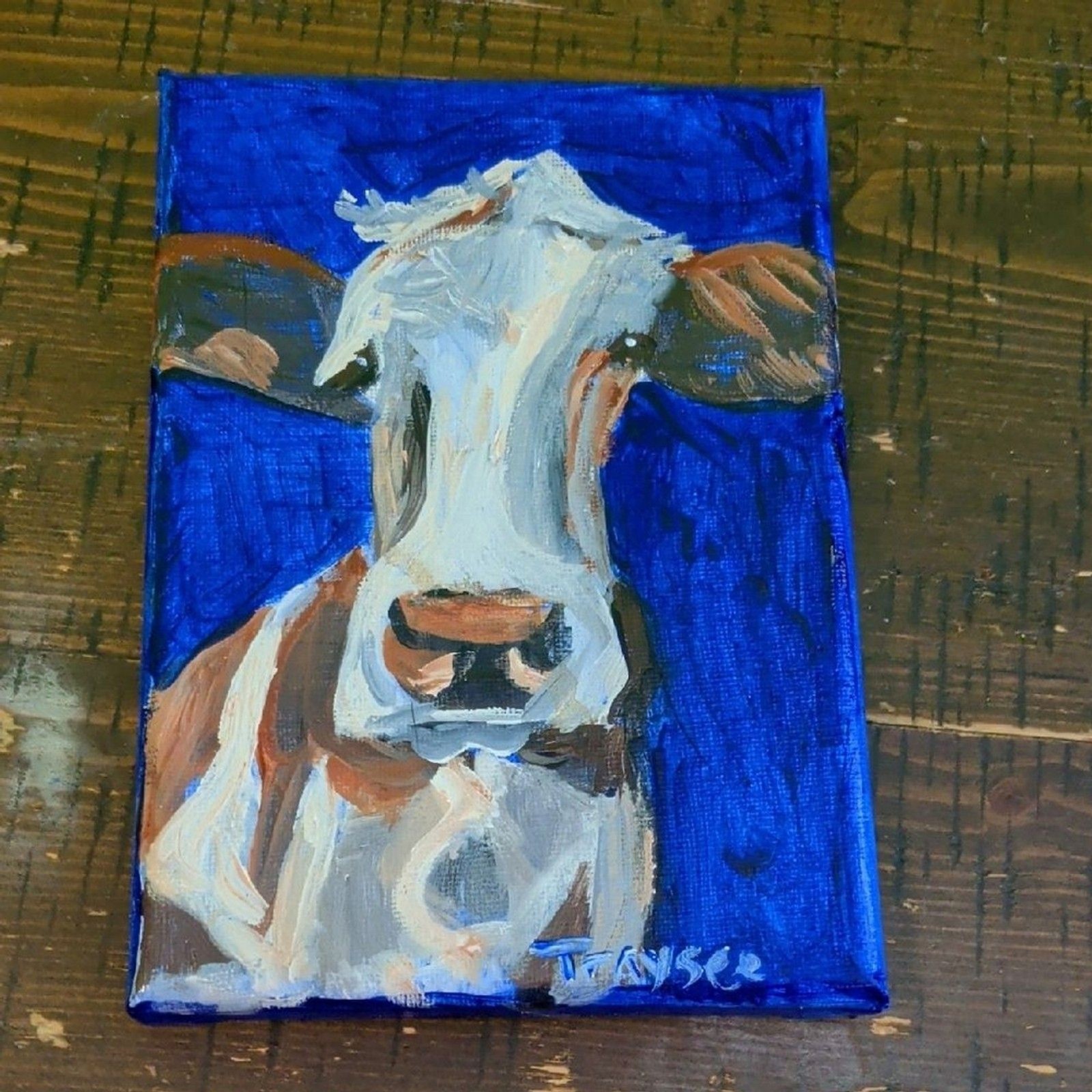 original 5×7 inch acrylic handpainted painting of a cow on canvas, handmade art