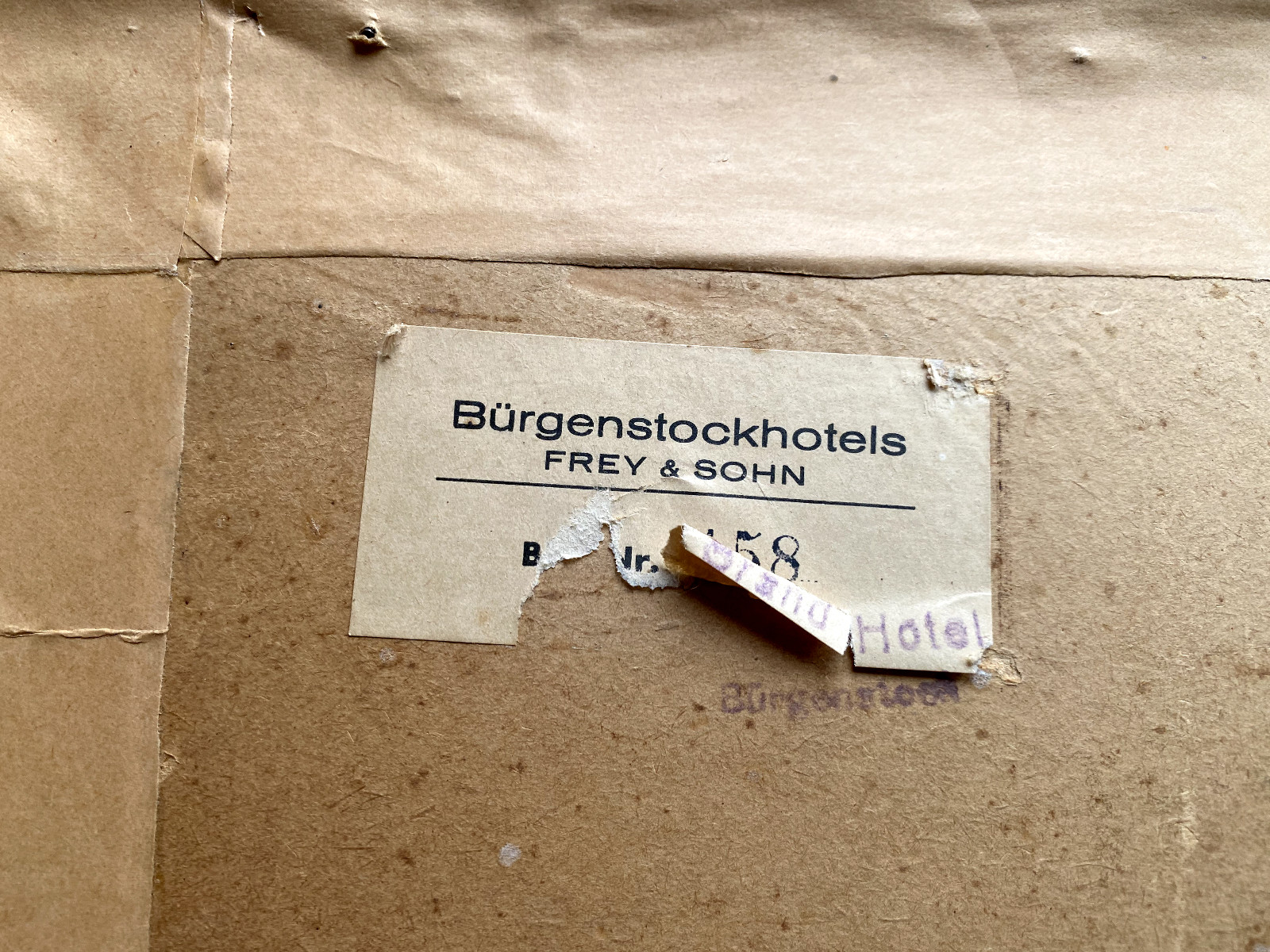 ::WATERCOLOUR °H. PIPE COWS ON PASTURE SEA ° BÜRGENSTOCK HOTEL STICKER VERSO ANTIQUE