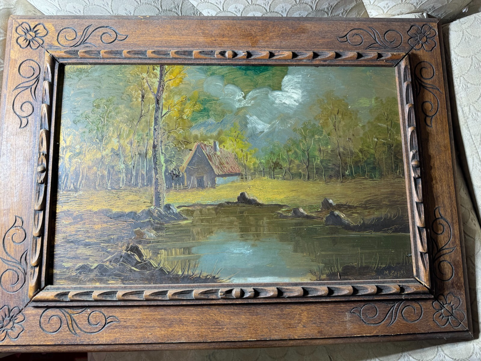 Mico Zayas «Home And Landscape Scene» Oil Painting – Signed And Framed