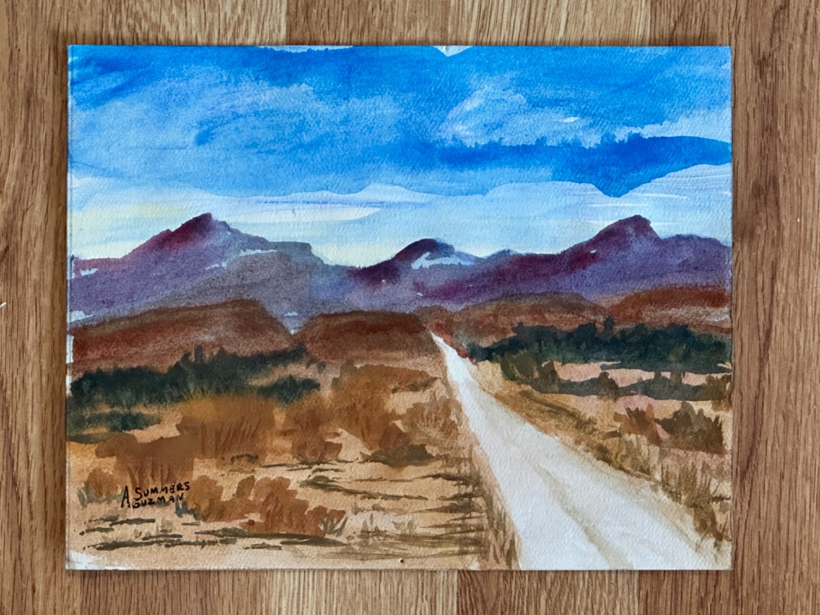 ALICE GUZMAN ORIGINAL WATERCOLOR PAINTING 7″ X 9″ NEW MEXICO ARTIST 1980’S