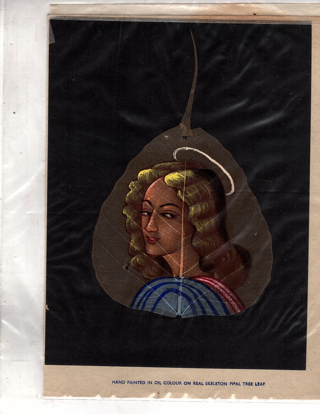 Vintage Original Painting angel on Pipal Leaf India Hand Painted unFramed (k