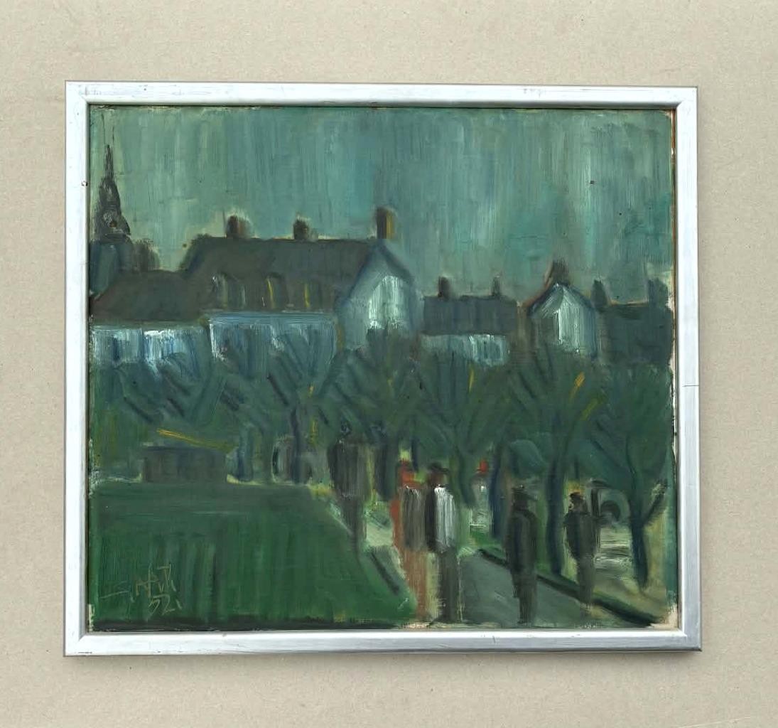 Svend Aage Tauscher (1911) Poetic Copenhagen Night Scene. Dated 1952. COA