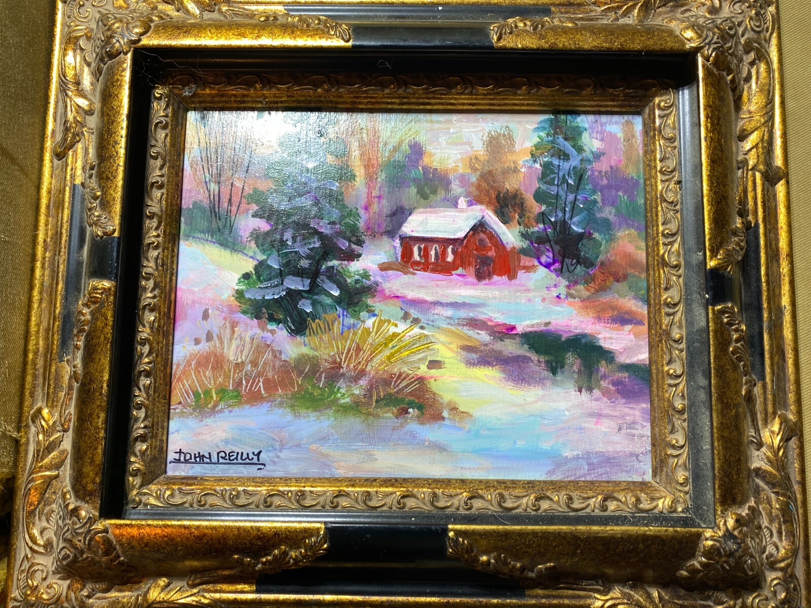 John Reilly (1942 – 2021) «Winter Landscape Scene» Oil Painting – Framed