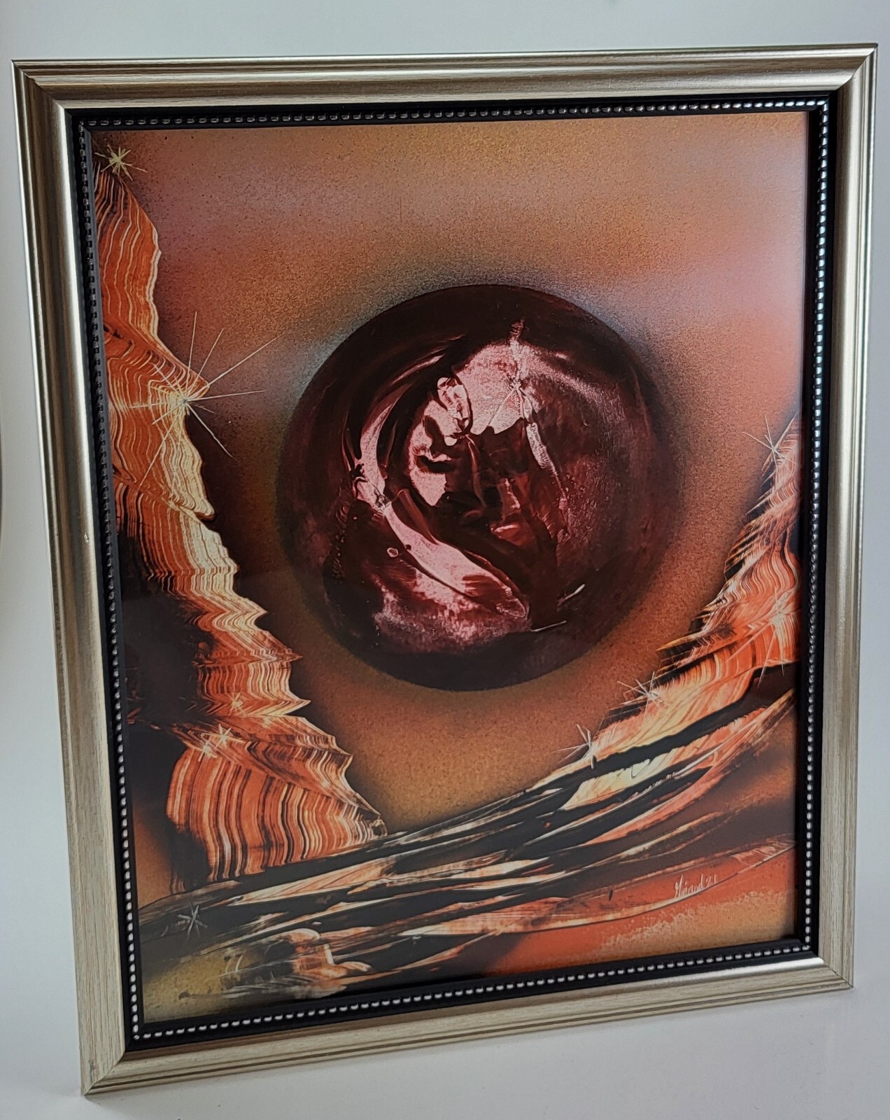 Framed Original Landscape Art in Brown to Orange colors by artist Jason Girard.