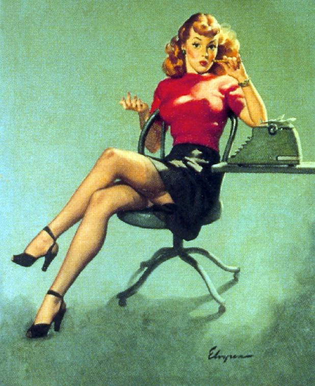 Canvas SECRETARY MADMEN pinup ELVGREN pin-up DECO stockings upskirt sheer nylon