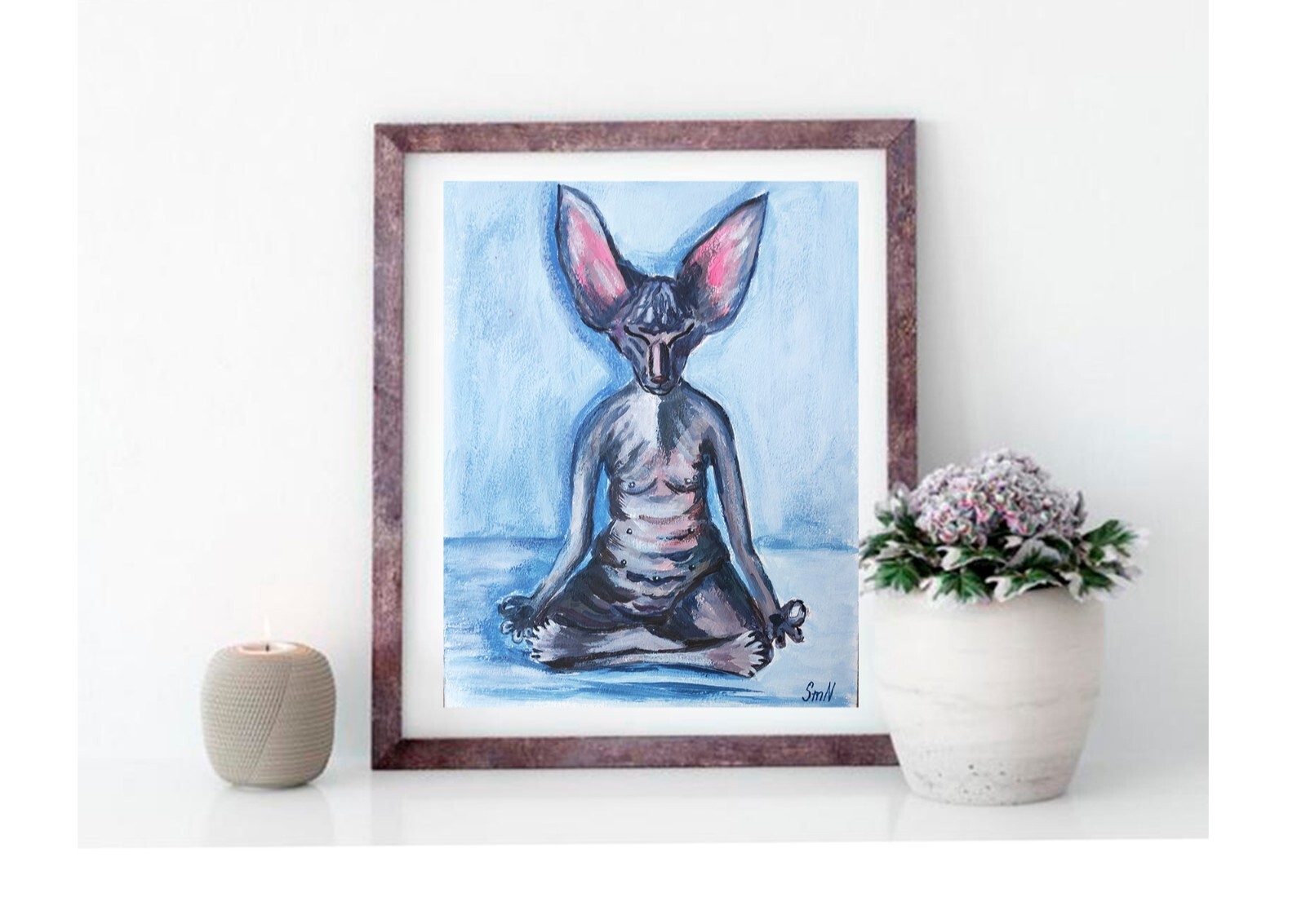 Original Art Meditation Cat Portrait Relax Pet Outsider Painting Kitten Zen