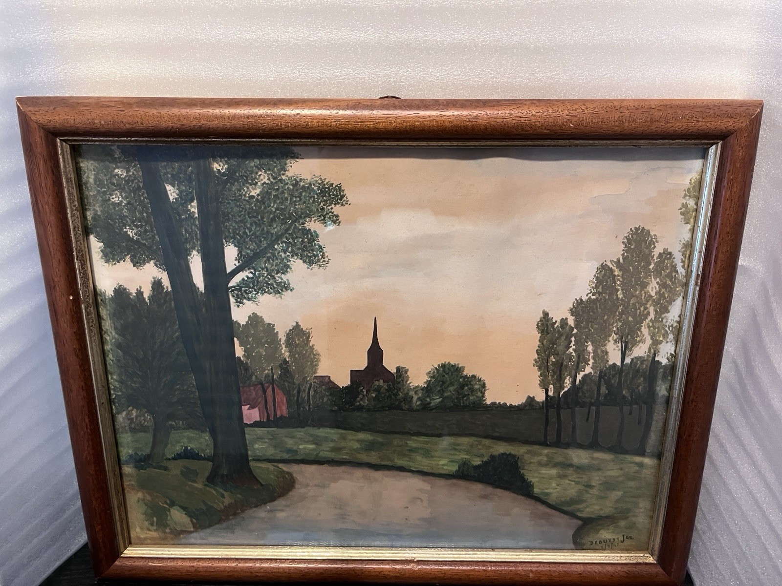 Out Sider Art Of Park and a Steeple in a small Town By DEBUYST Jas. 1947