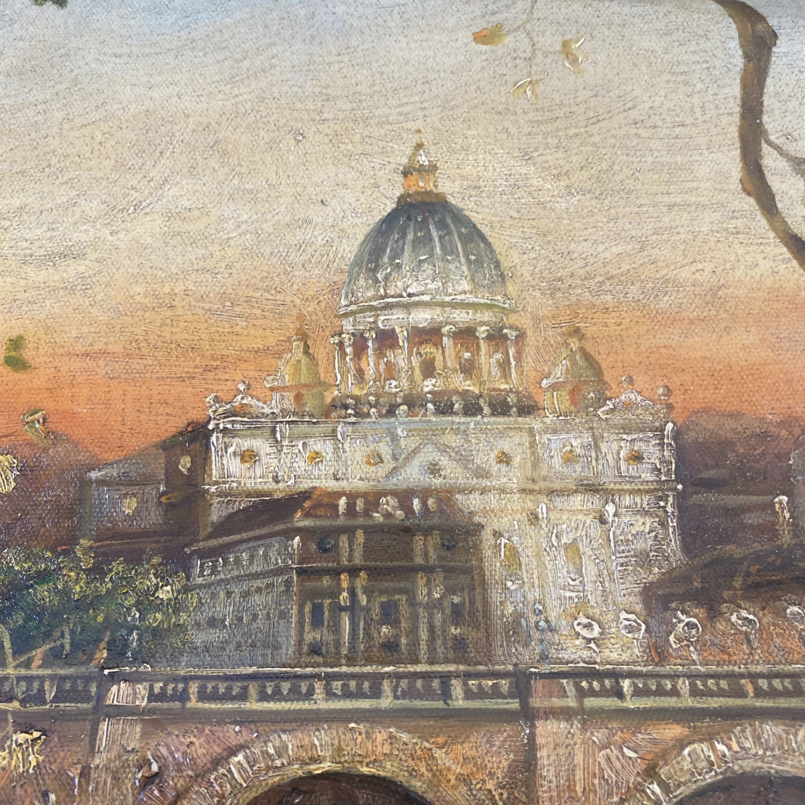 Oil On Canvas St. Peter’s Basilica & Vatican Signed No Frame 18 X 15 Canvas Roll
