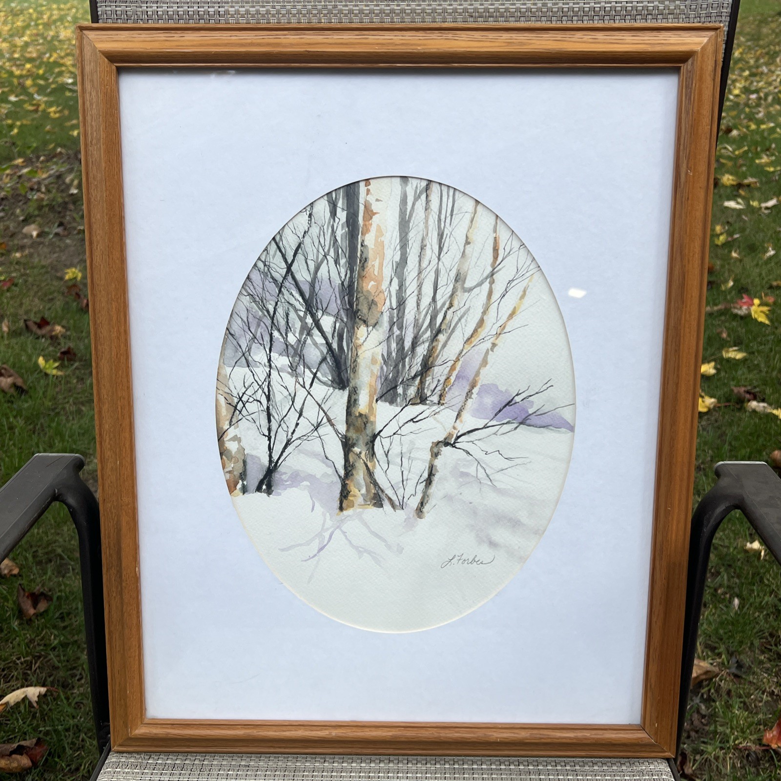 L. Forbes Vintage Framed Winter Nature Scene, Original Painting Watercolor